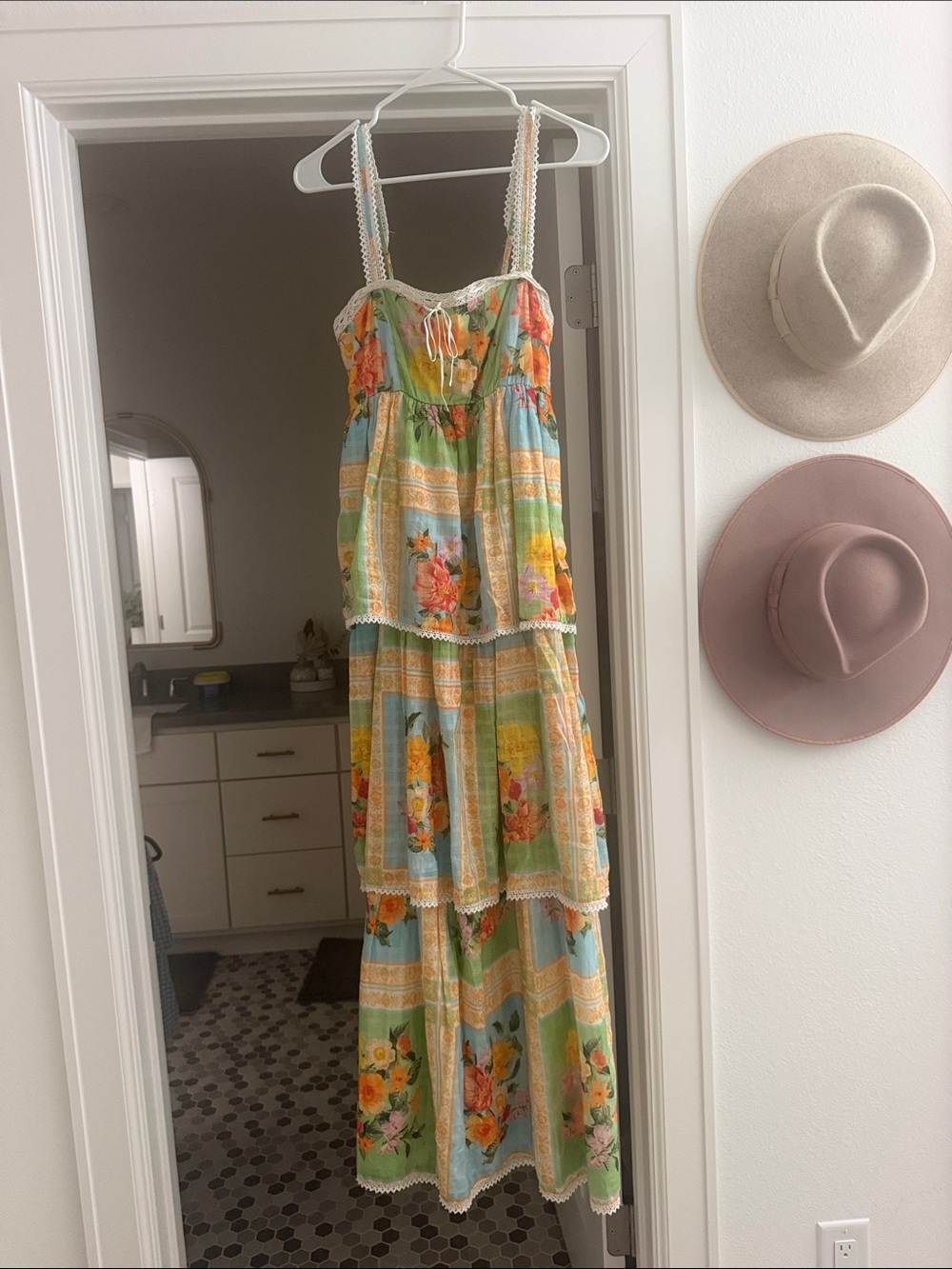 Peyton Green and Blue Floral Tiered Midi Dress